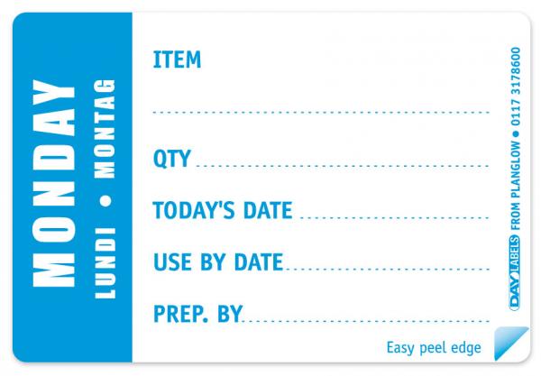 EASY PEEL DAY PREP. LABELS MONDAY
