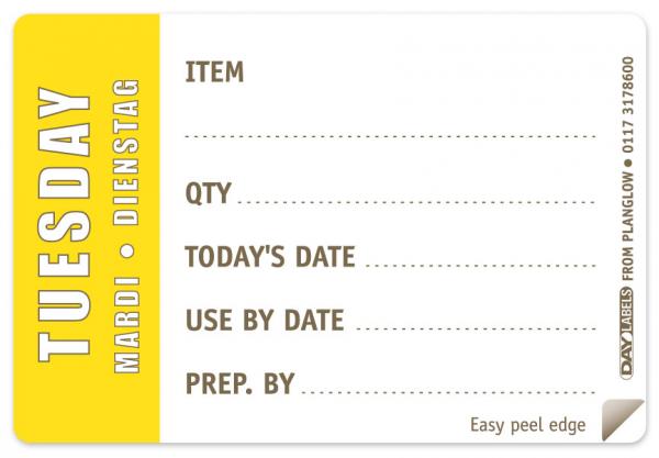 EASY PEEL DAY PREP. LABELS TUESDAY