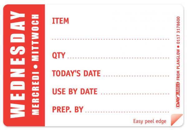 EASY PEEL DAY PREP. LABELS WEDNESDAY